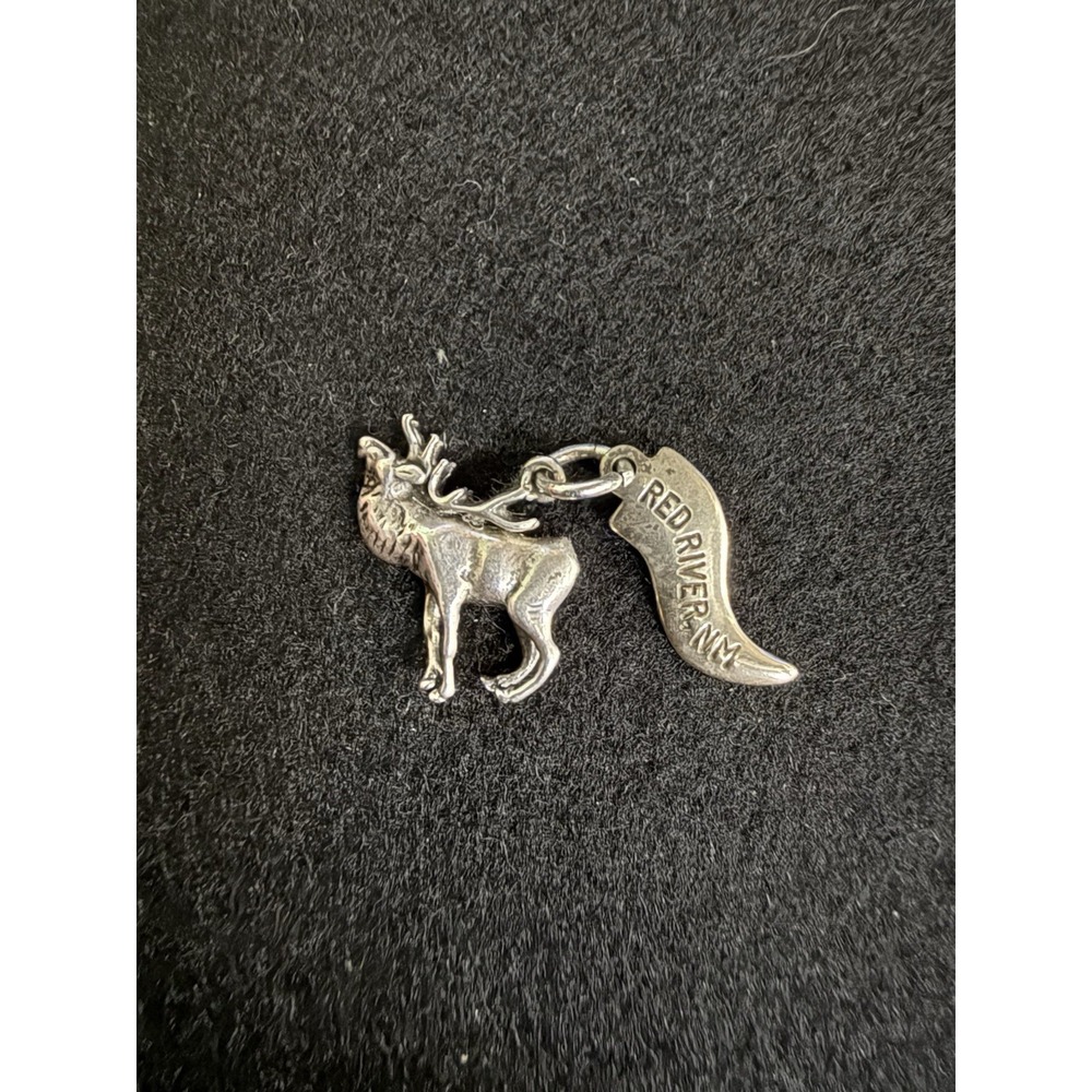 Vintage 925 Sterling Silver "Red River" Moose Elk Charm Bracelet / Pendant